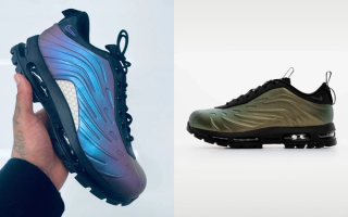 Two pairs of the Foamposite-covered Nike Air Max Goadome Low Boots. Photos via @FRANKCOOKER ON INSTAGRAM STORIES & Nike.