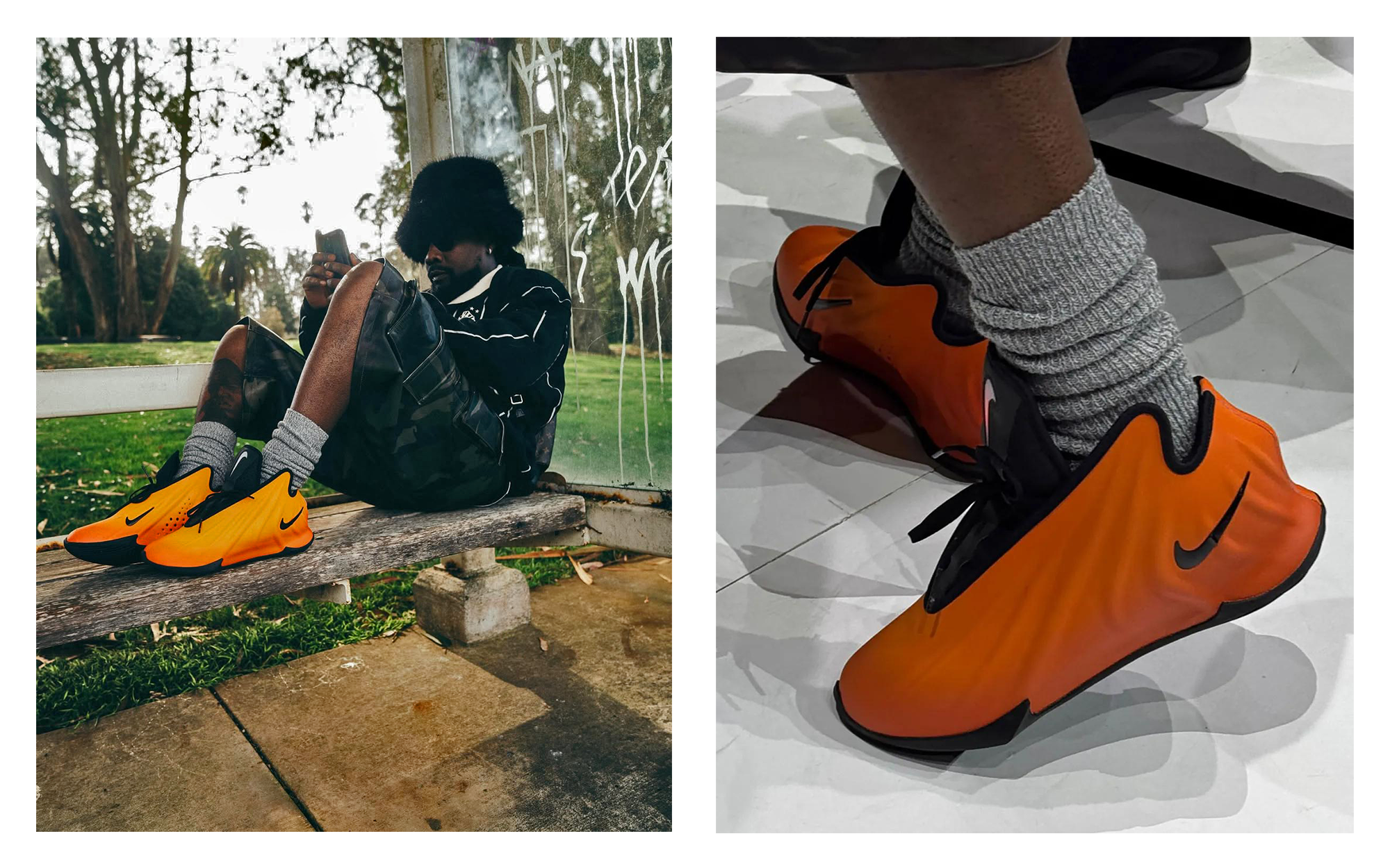 Wale wearing Nike Basketball's G.T. Future in its "Fire" color scheme.