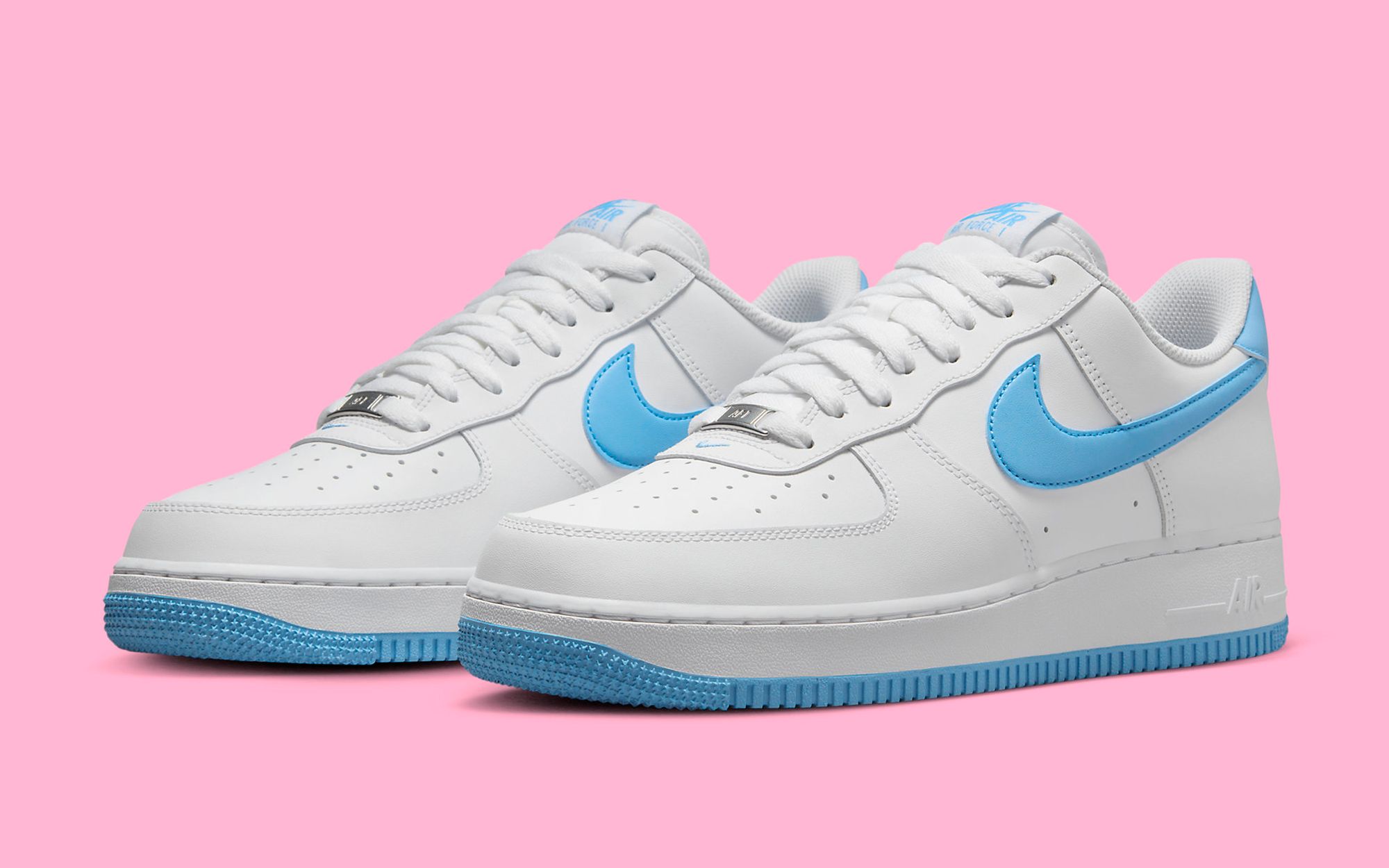 White air forces on sale with blue check