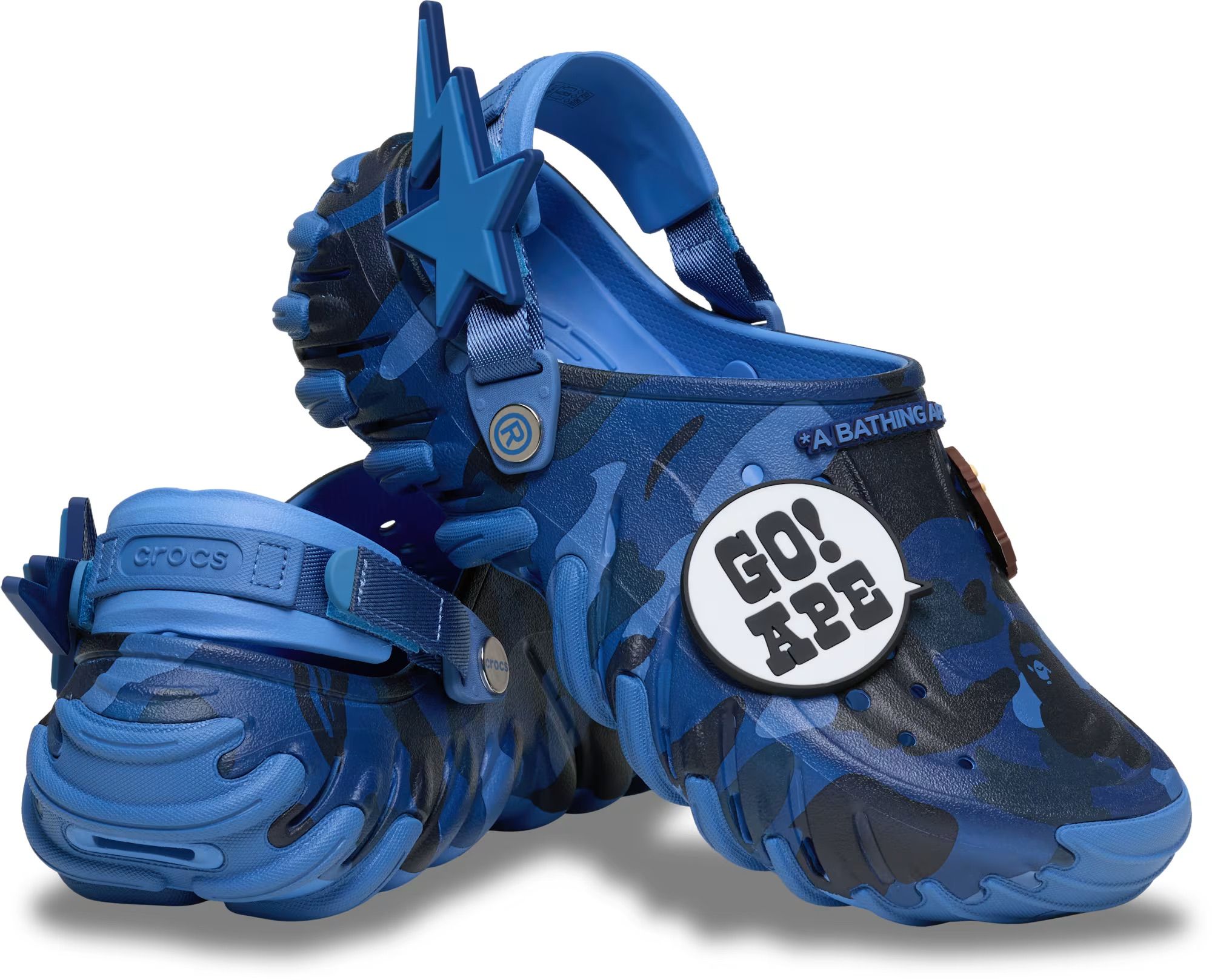 BAPE®︎ x Crocs Echo Clog "Blue Camo" (SKU: 213140-4SN).