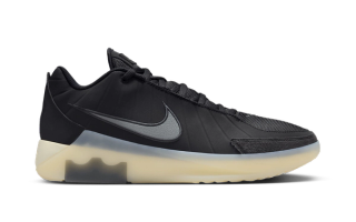 Nike LeBron Witness 9 basketball shoe in a white-and-black color scheme.