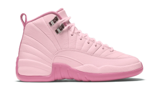 Mock-up of the Big Kids' Air Jordan 12 "Pearl Pink" retro.