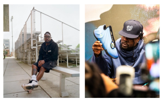 Wale for "DMV" Nike Air Foamposite One (August 2024); Wale x Nike G.T. Future "Ice" (December 2025) Photos via Foot Locker, Tony Ports/Andscape.