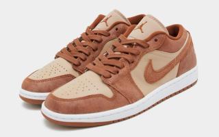 Cracked Suede Covers this Tan and Russet Colored Jordan 1 Low