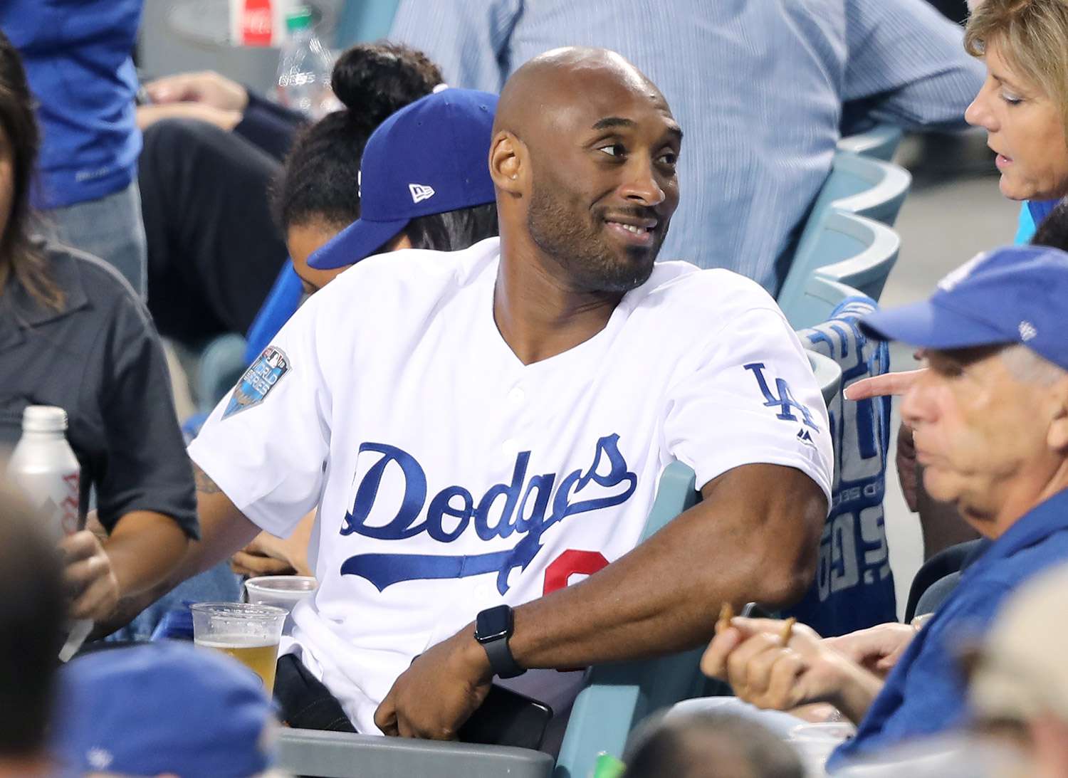 Kobe bryant in LA Dodgers shirt at Dodger Stadium