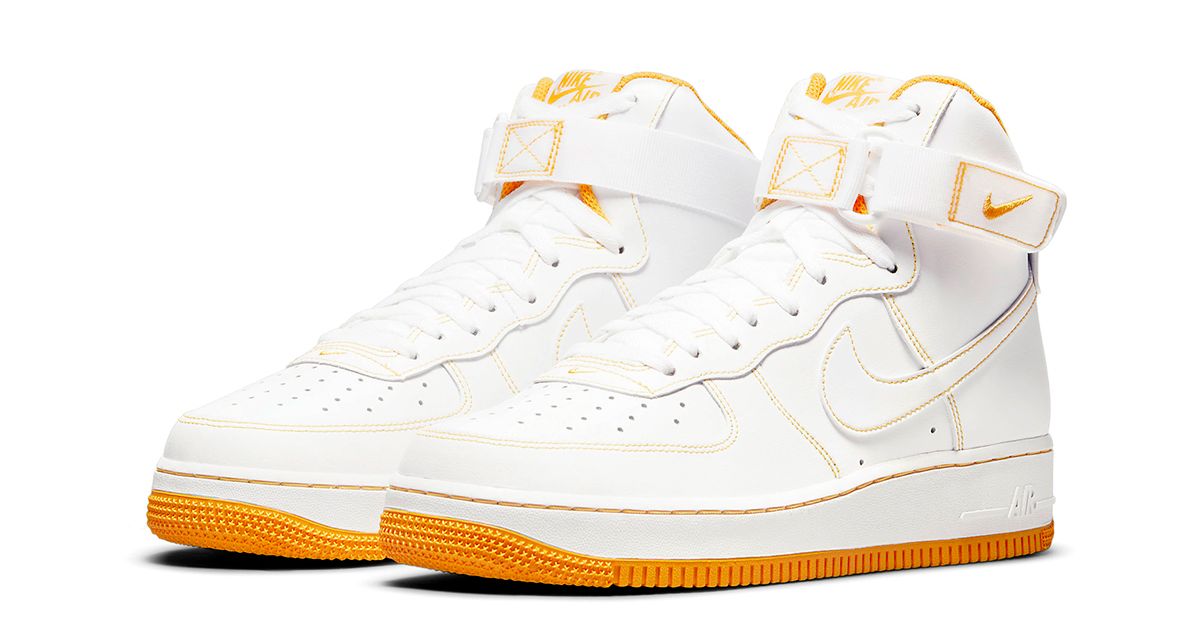 Available Now // Contrast Stitch Nike Air Force 1 High “University Gold ...
