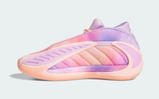 Kids' adidas Anthony Edwards 2 "3SSB" in a "Haze Coral/Bliss Lilac/Zero Metallic" color scheme.
