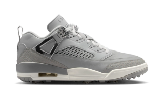 Jordan Spizike Low Golf in a "Light Iron Ore/Neutral Grey/Sail/Black" color scheme.