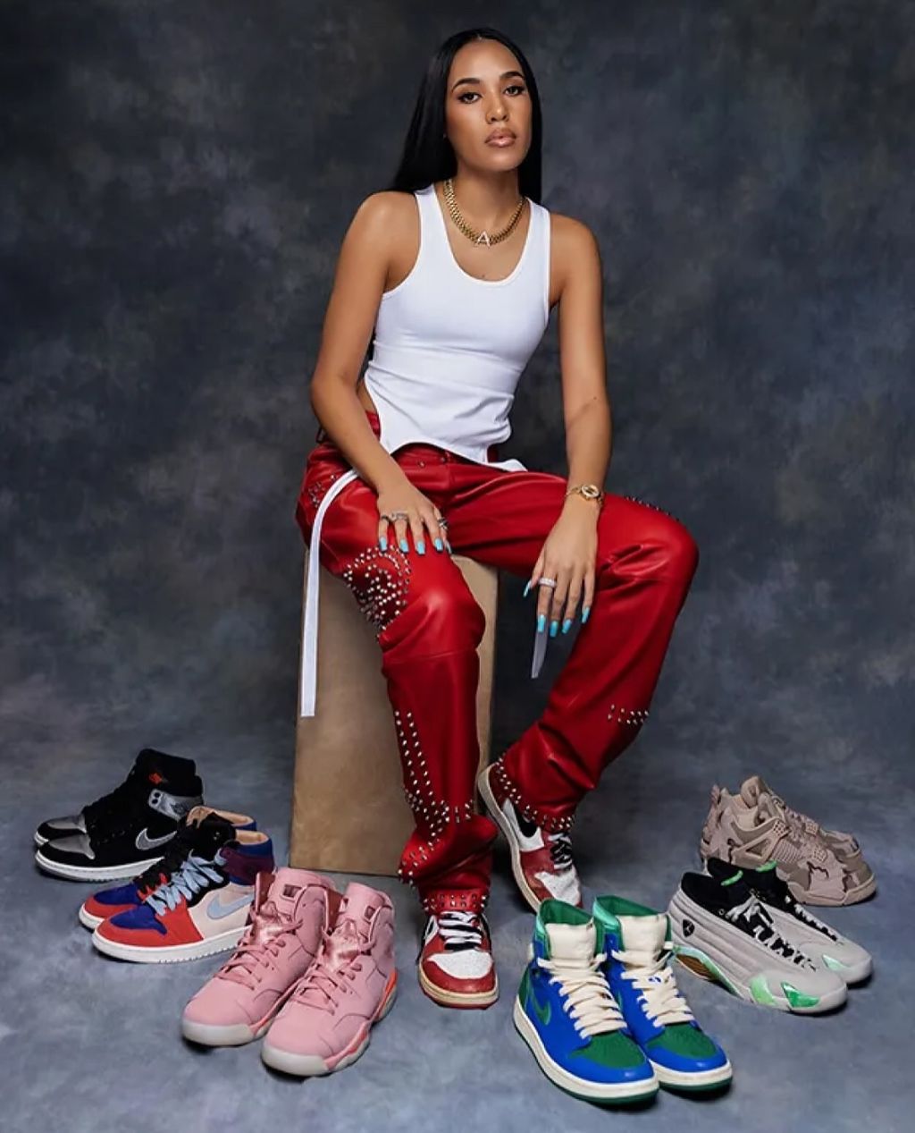 Aleali May's debut Air Jordan 1 collaboration, showcasing the designer's creative interpretation of the iconic silhouette