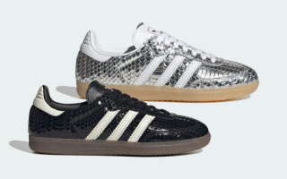 Women's Adidas Samba in "Black Patent Snakeskin" and "Silver Patent Snakeskin" makeovers.