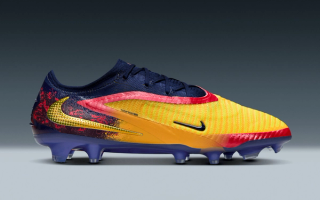 Erling Haaland's Nike Phantom 6 Low Elite FG in a "Laser Orange/Lemon Venom/Blue Void" color scheme.