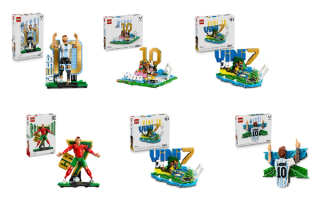 LEGO® x FIFA World Cup 2026™ Player Sets for Lionel Messi, Cristiano Ronaldo, Kylian Mbappé, and Vinícius Júnior.