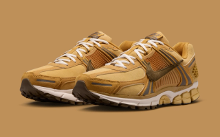 Men's Nike Vomero 5 in a "Wheat Gold/Gold Suede/Light Orewood Brown/Light Olive" color scheme.