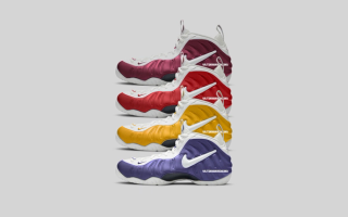 Speculative mock-up of four pairs from the Nike Air Foamposite Pro "College Football" Pack.