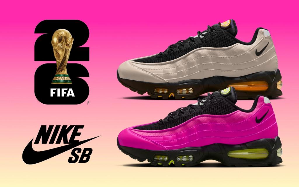 Nike SB Club 58 Air Max 95 pack showcasing World Cup-inspired colorways on the classic Air Max 95 silhouette
