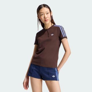 Women's Women's adidas 3-STRIPES SLIM TEE "Aurora Coffee/Blue Fusion" (SKU: KU8194). Photo via adidas.