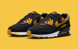 Nike Air Max 90 "Black/Yellow Ochre" (Plaid, Clueless, SKU: IR5598-001). Photo via Nike.