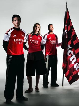 Arsenal's 26/27 adidas Home Jersey, in short-sleeve and long-sleeve forms, worn by Declan Rice, Alessia Russo & Gabriel Magalhães