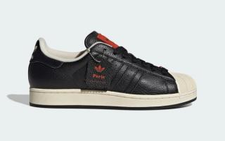 Paris-inspired Adidas Superstar II in a black-and-white color scheme.