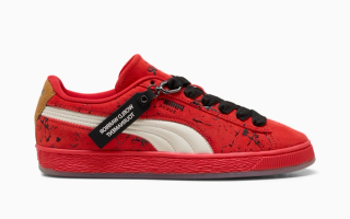 Street Fighter x PUMA Suede "Ken" collaboration, featuring a "World Warrior Tournament" hangtag.