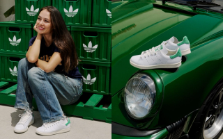 Emily Oberg modeling the Sporty & Rich x adidas Stan Smith "City Series" collab for Fall 2026.