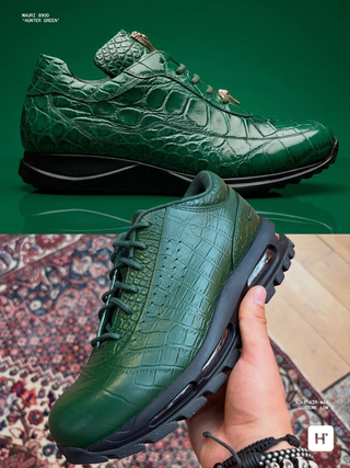 Comparing the "Hunter Green" Mauri 8900 with Nike's unreleased green Air Max Goadome Low. Photos via Cellini Uomo, @wegotnotaste on Instagram.