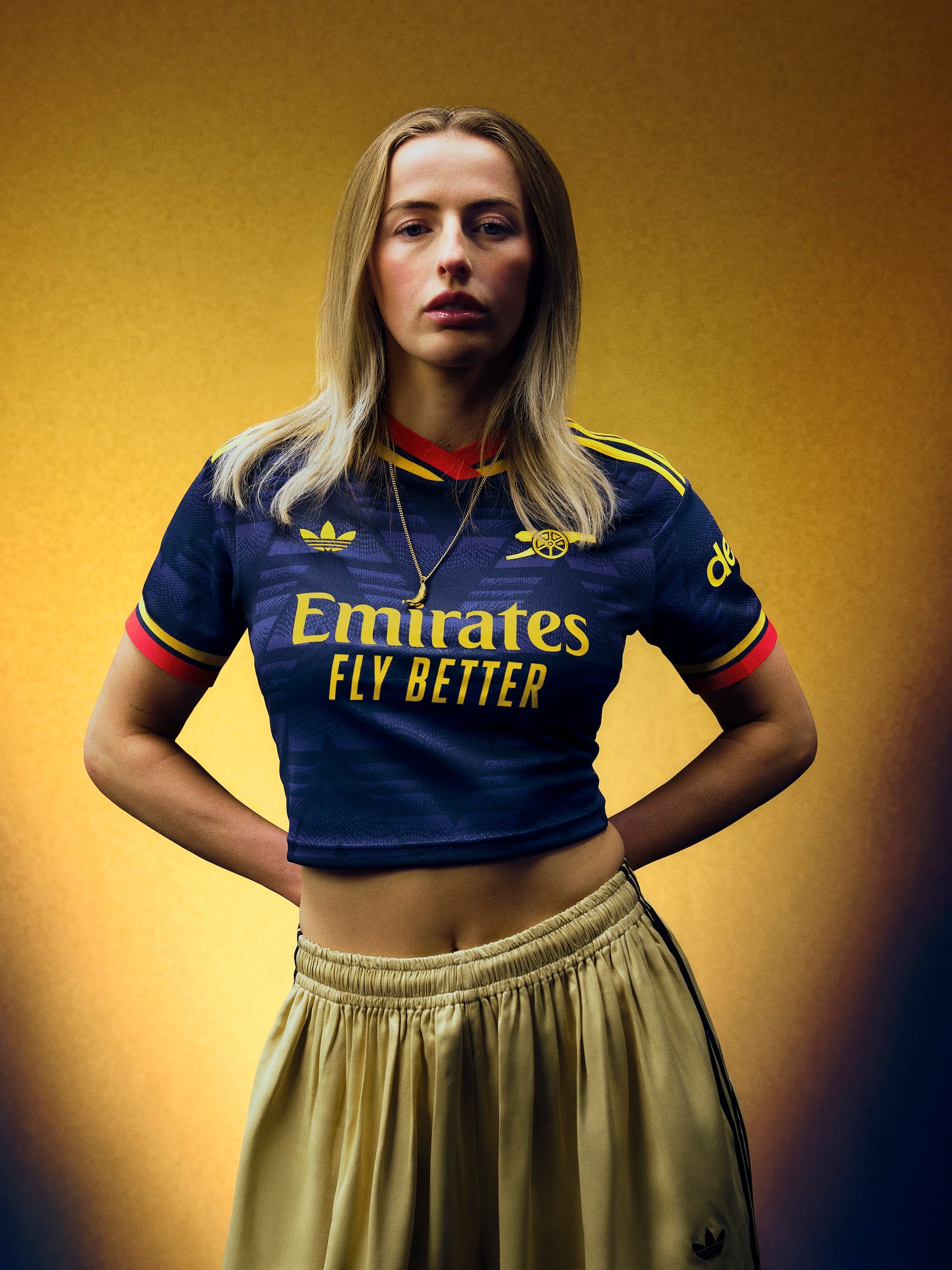 Chloe Kelly for Arsenal 26/27 Away kit by adidas. Photo via adidas.