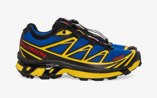 JJJJound's Salomon XT-6 in a blue-and-yellow color scheme.