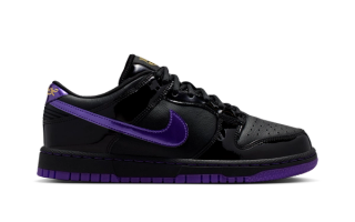 FC Barcelona x Nike Kobe Dunk Low Protro in a "Black/Metallic Gold/Electro Purple" color scheme.