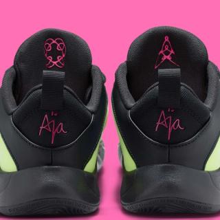 Close-up of Big Kids' Nike A'One in a "Volt" color scheme.