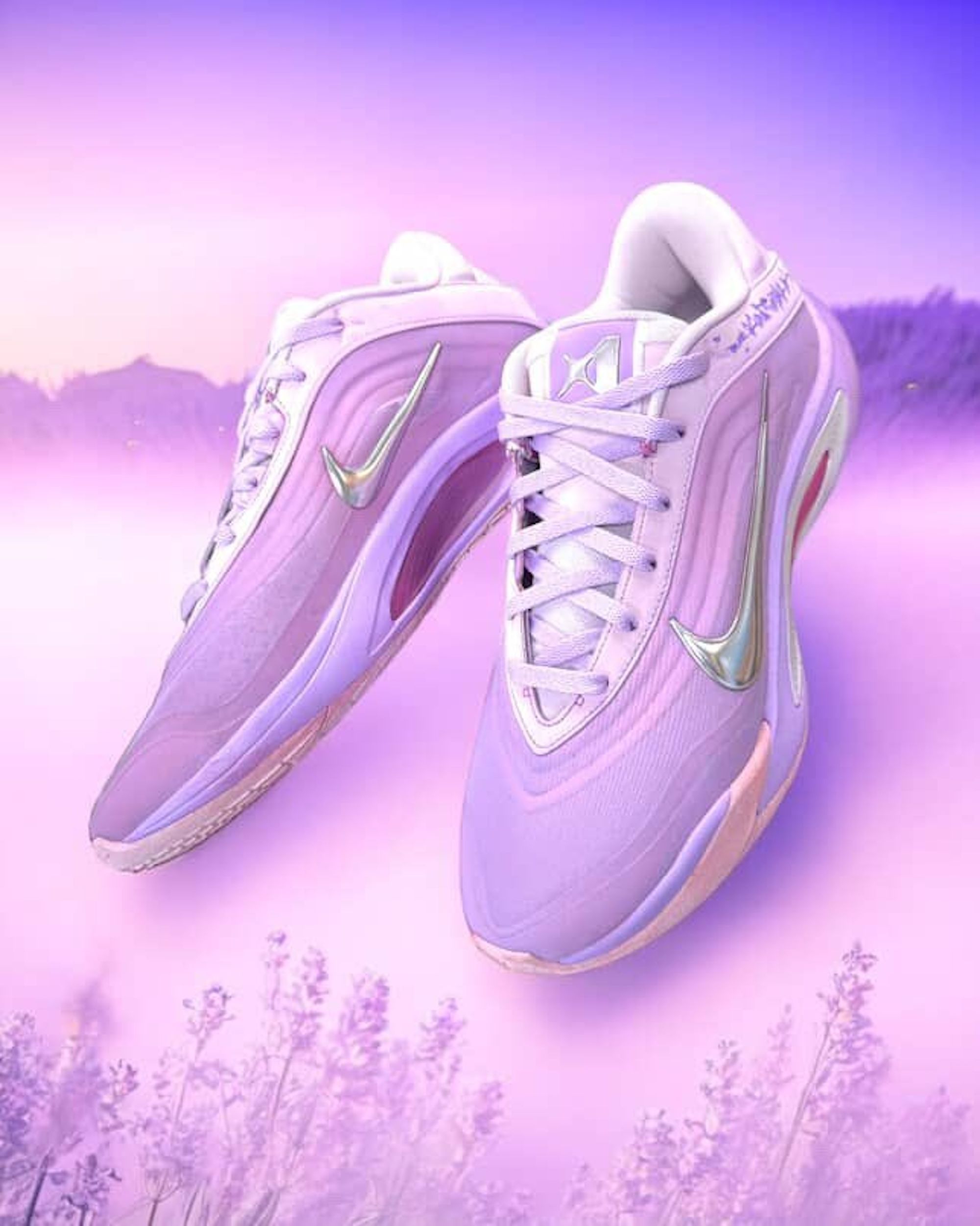 A'ja Wilson's custom Nike A'One with purple flower embroidery and silver swooshes.