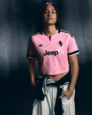 Juventus 26/27 Away Jersey in a "True Pink" color. Photo via adidas.