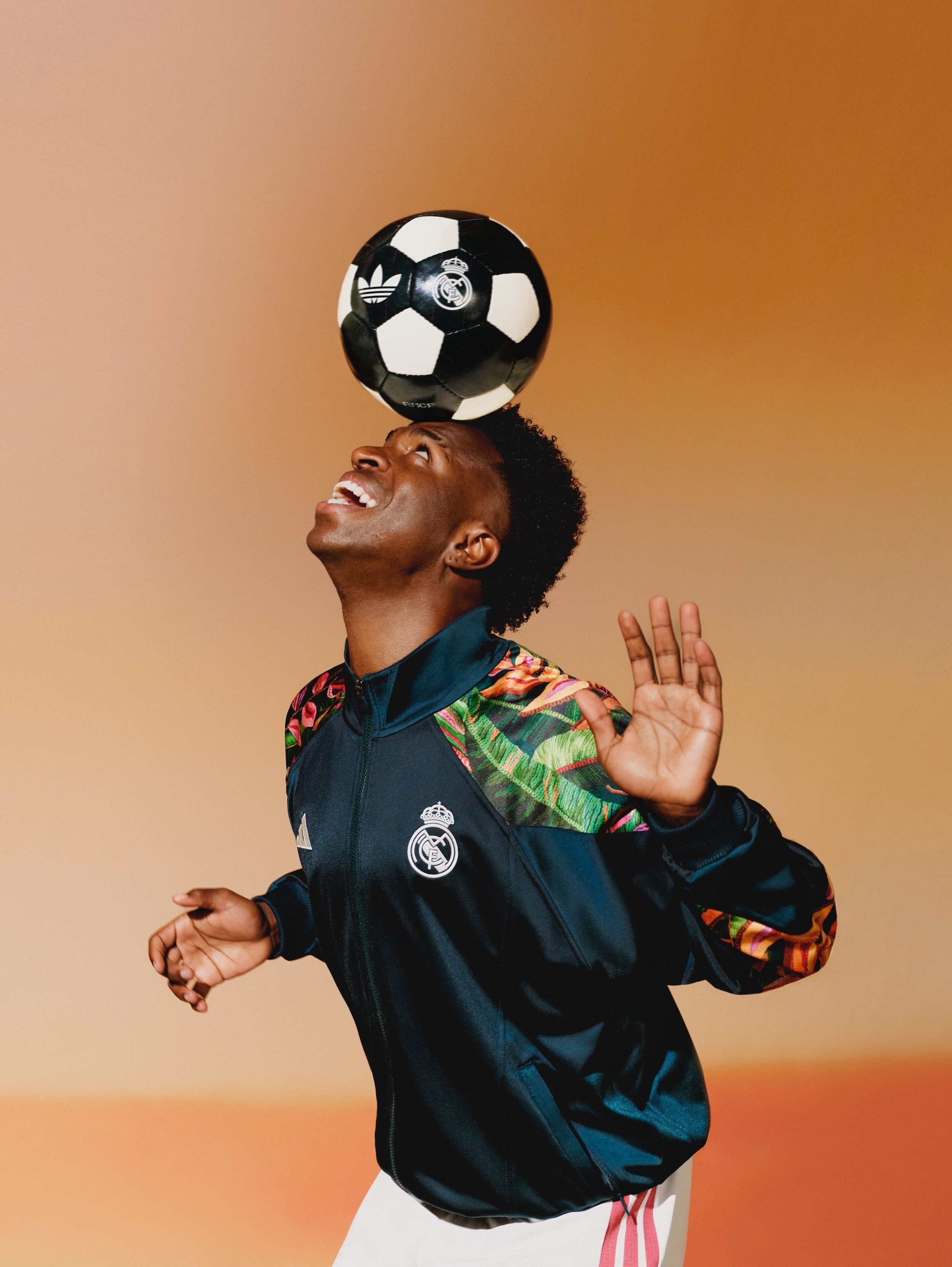 Vinícius Júnior for Real Madrid x adidas x FARM 26/27 Collection, inspired by Brazil.