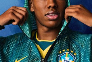 Estêvão wearing Brazil's Home Anthem Jacket by Nike for the FIFA World Cup 2026™.