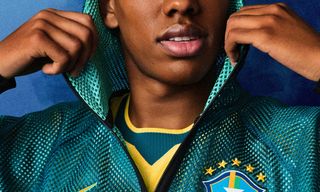 Estêvão wearing Brazil's Home Anthem Jacket by Nike for the FIFA World Cup 2026™.