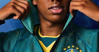 Estêvão wearing Brazil's Home Anthem Jacket by Nike for the FIFA World Cup 2026™.