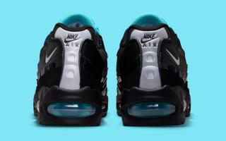 Nike Air Max 95 "Scorpion" big bubble pair in a black-and-gamma-blue color scheme.