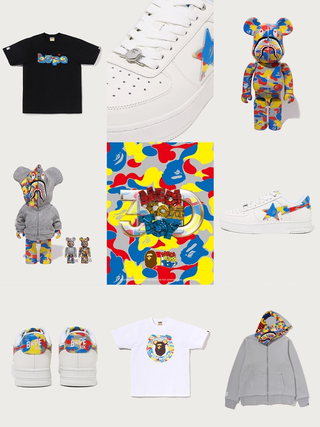 Nine product shots from the MEDICOM TOY x BAPE BE@RBRICK 30th Anniversary Capsule.Photos via A BATHING APE.