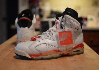 Original, distressed Air Jordan 6 "White Infrared" from 1991.
