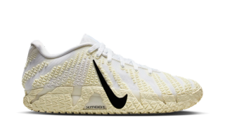 Ja Morant's Nike Ja 3 basketball shoe in a "White/Coconut Milk/Desert Khaki/Black" color scheme.