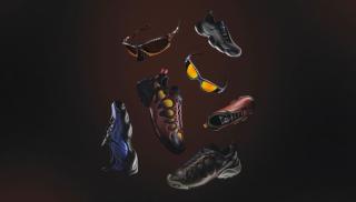 Footwear and eyewear from Brain Dead's Oakely Factory Team Fall/Winter 2025 Collection.