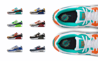 Eight pairs from the NFL x Nike Air Max 90 "Rivalries" Collection (2025).