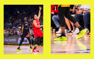 Kahleah Cooper wearing his lime green Adidas Harden Vol. 9 PE against the Atlanta Dream.