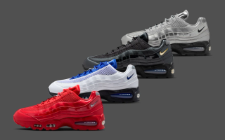 Four Total 90 football-inspired Nike Air Max 95 sneakers.