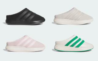 Four pairs of the adidas ADICHILL Golf Mule, a comfortable recovery slip-on for use beyond the golf course.