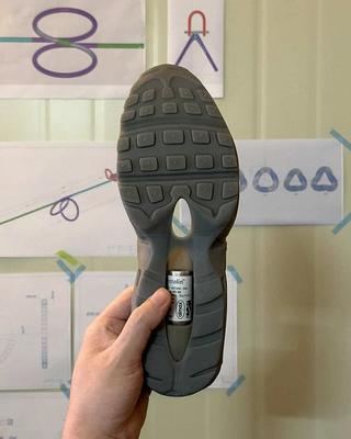 Custom Nike Air Max 95 featuring a Ventolin Asthma pump, conceptualized and engineered by itsnotsafeforwork & Minwook Paeng.