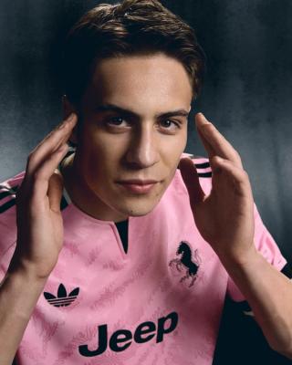 Juventus 26/27 Away Jersey in a "True Pink" color. Photo via adidas.
