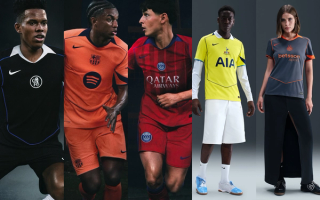 From left: Chelsea FC, FC Barcelona, Paris Saint-Germain, Tottenham Hotspur FC, Inter Milan's Nike Total 90-inspired Third Jerseys for the 2025-26 season.