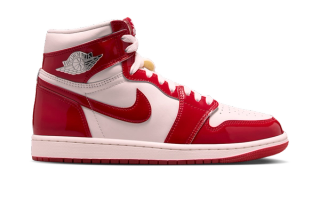 Women's Air Jordan 1 "Nails & Grails" retro in a "University Red/Metallic Silver/Light Soft Pink" color scheme inspired by nail polish.