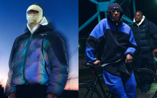 Campaign images from Jordan Brand's Fall/Winter 2026 Streetwear Collection, featuring an iridescent 3M Flight Puffer Jacket & Flight Therma-FIT Zip Suit. Photos via @jumpman23 on Instagram.